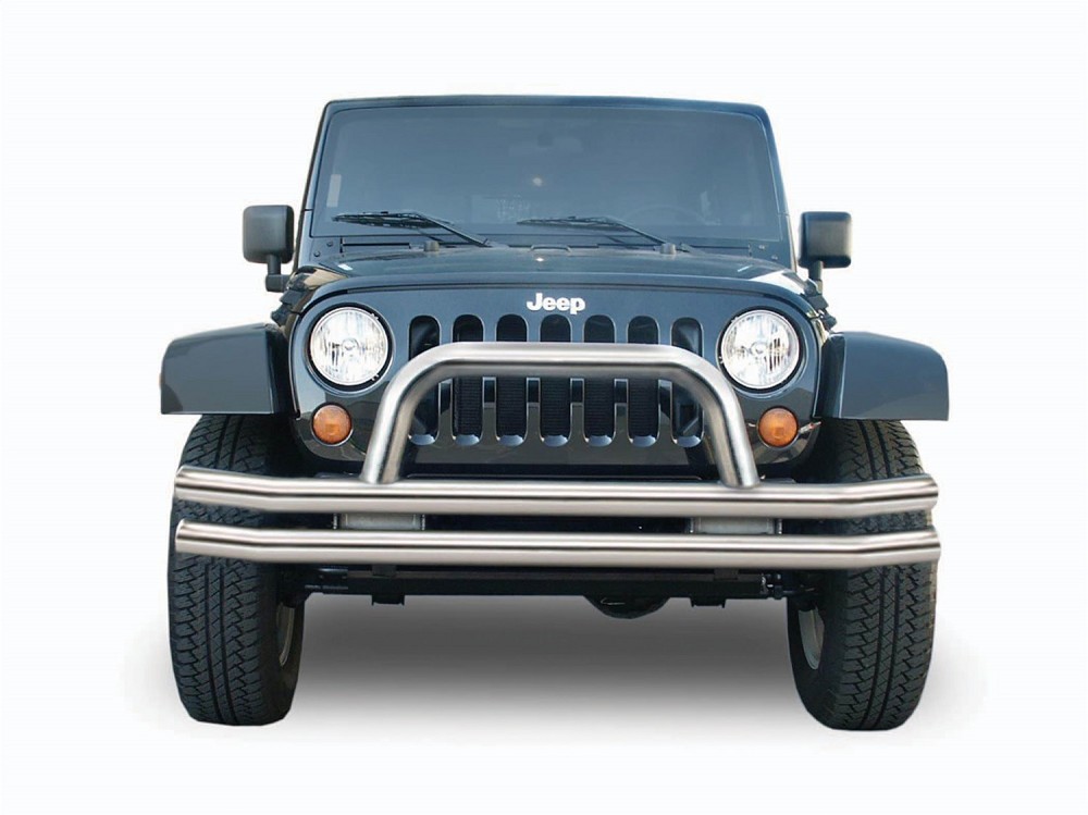 Rampage Products Front Bumper "Double Tube" with Hoop | Polished | Jeep Wrangler YJ | Jeep Wrangler TJ