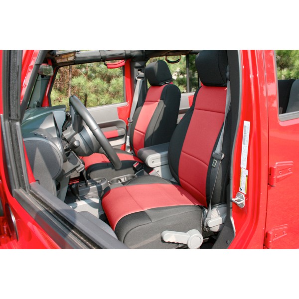 Rugged Ridge Front Neoprene Seat Cover Black/Red | 11-18 Jeep Wrangler JK
