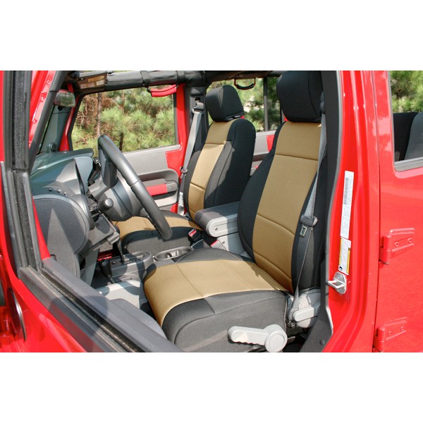 Rugged Ridge Front Neoprene Seat Cover Black/Tan | 11-18 Jeep Wrangler JK