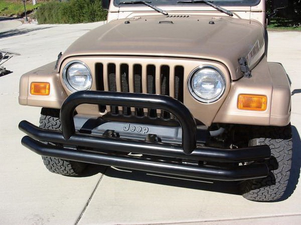 Rampage Products Front Bumper "Double Tube" with Hoop | Black | Jeep Wrangler YJ | Jeep Wrangler TJ